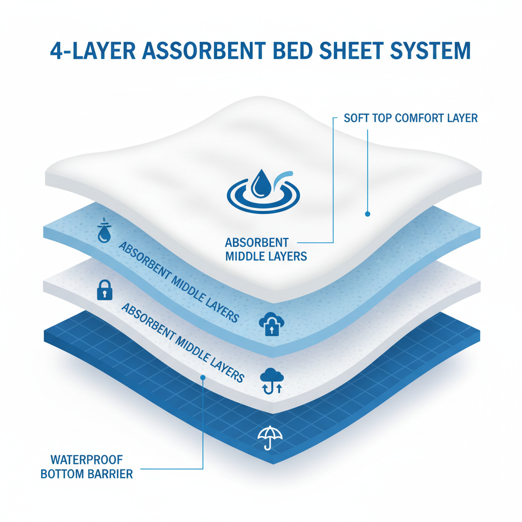 4-layer absorbent protection system diagram showing moisture-wicking and waterproof layers