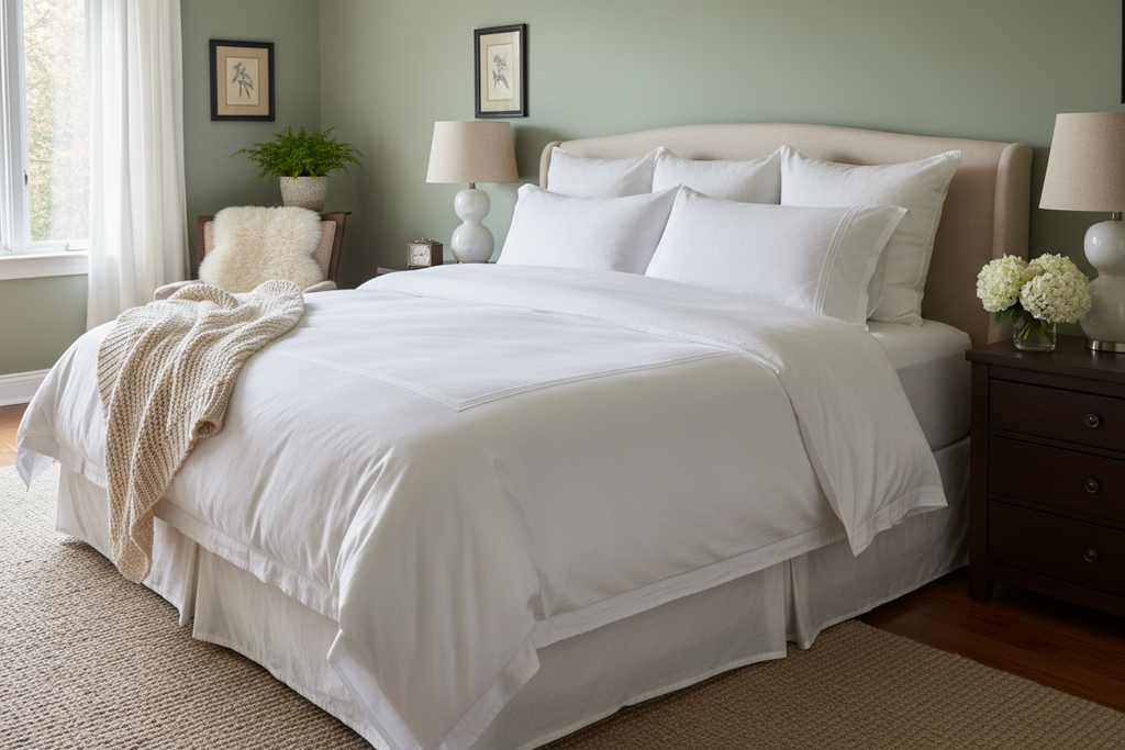 Beautifully made guest bed with Miracle Dual Sheets - looks like luxury bedding, provides waterproof protection